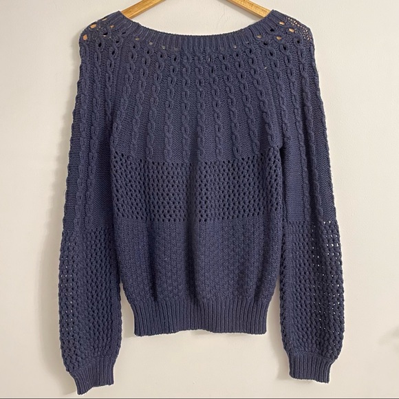 Anthropologie Sweaters - Anthropologie Guinevere Navy Blue Chunky Knit Balloon Sleeve Sweater